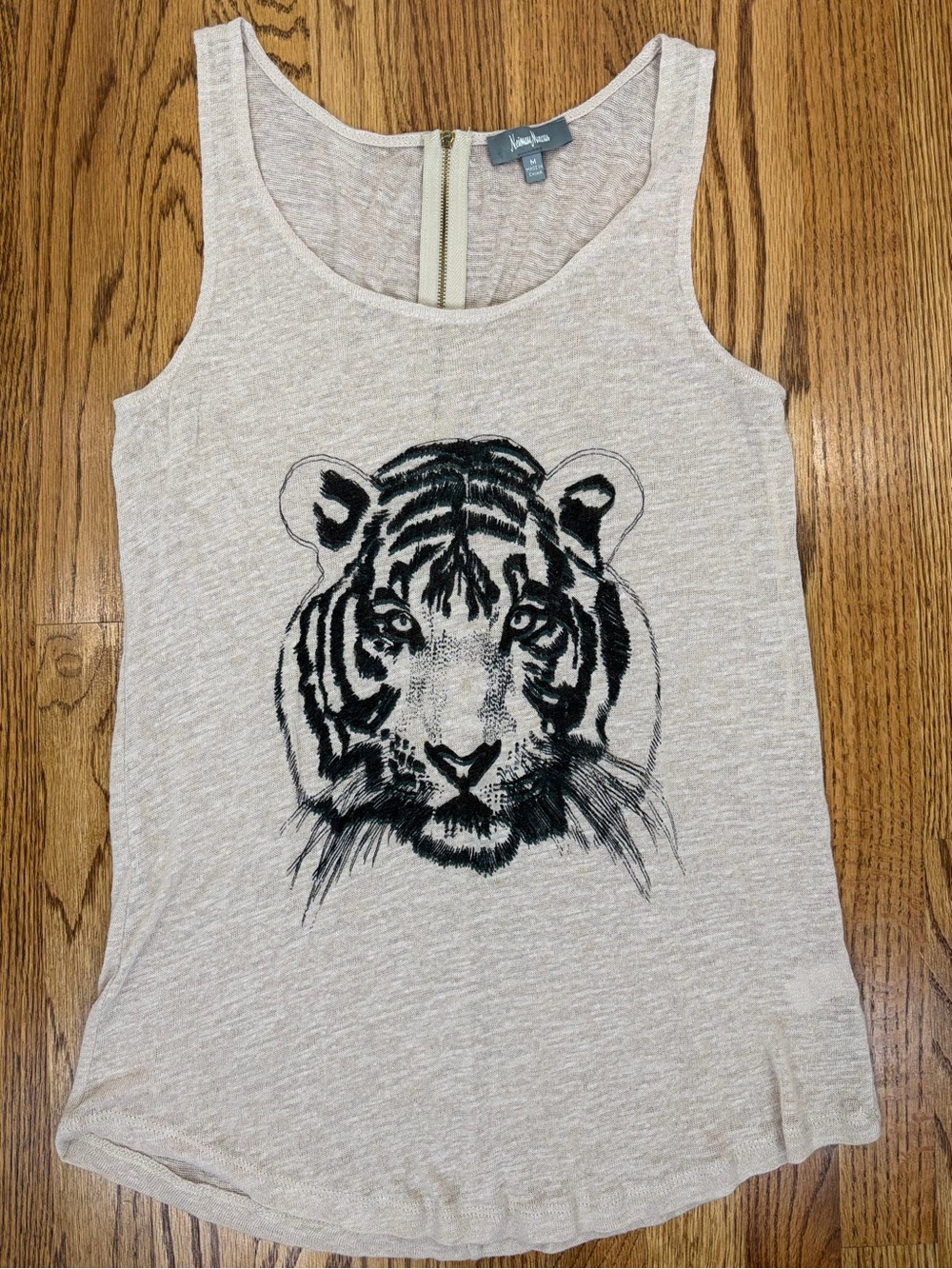 Neiman Marcus Linen Taupe Tiger Tank Top (M)